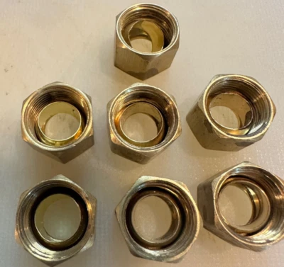 QTY SIX-3/8” Solid Brass Compression Nut and Ferrule - Image 1 of 4