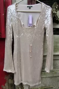 Ladies WILD FABLE Sequin DRESS Cocktail Party XS Holiday Off-White RARE NEW - Picture 1 of 7