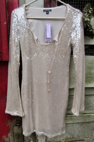 OFF WHITE ABITO donna FAVOLA SELVAGGIA paillettes cocktail party XS vacanza bianco sporco RARO NUOVO