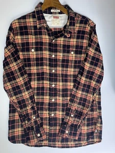 Levi's Mens M Casual Flannel Plaid Checkered Button Up Shirt Black Red Yellow - Picture 1 of 11