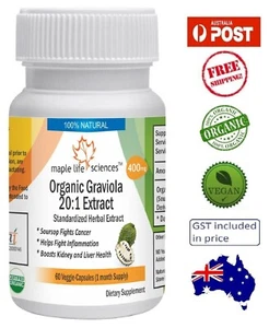 Organic Graviola 20:1 Extract Capsules (Soursop Extract) - 400mg - AU Stock - Picture 1 of 2