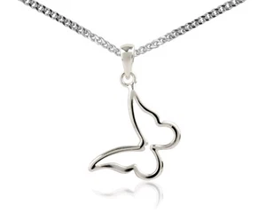Colgante de plata de ley 925 contorno de mariposa y collar de plata opcional británico - Imagen 1 de 11