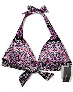NWT KENNETH COLE Reaction Womens Colorfast Mandala Print Halter Bikini Top LG - Picture 1 of 7