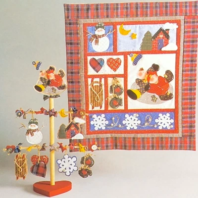 Christmas Tree & Winter Applique Quilt Pattern, 18x20 Snowman Sledding Ornaments - Image 1 of 3