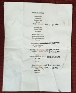 JUSTIN BEIBER - ORIGINAL FOR REAL CONCERT STAGE USED SETLIST - Picture 1 of 1