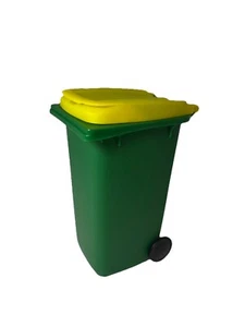 Recycling Mini Australian Wheelie Bin Rubbish Yellow Lid Green Toy Replica Small - Picture 1 of 13