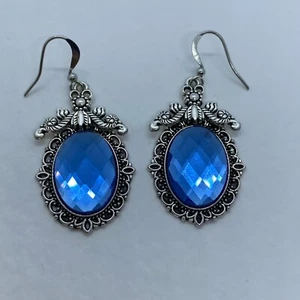 PENDIENTES DELLA FILIGRANA ESTILO VICTORIANO VIDRIO FACETADO AZUL CHAPADOS EN PLATA - Imagen 1 de 5
