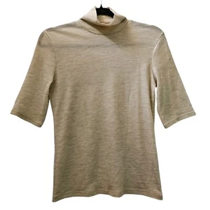 Vince Top Womens sz S/P Merino Wool Elbow Sleeve Turtleneck H Sesame Semi Sheer - Picture 1 of 10