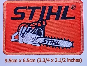 Orange Stihl Chair Saw Embroidered iron on patches 2 3/4 x 4" - Picture 1 of 1