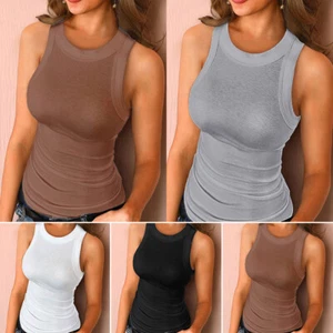 T-shirt canotta maglietta maglietta top t-shirt donna estate slim vestibilità senza maniche - Foto 1 di 25