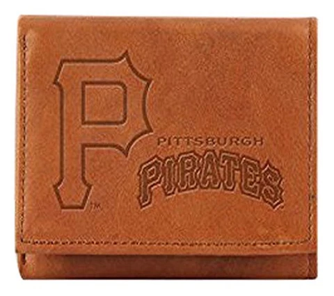 Pittsburgh Pirates MLB  Embossed Genuine Cowhide Pecan Leather Trifold Wallet Cover