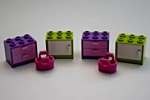 Lego Minifigure Accessories Drawer Cupboard Basket Pink Purple Green Lot S120 - Picture 1 of 1