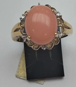 Womens 14KT Yellow Gold Genuine Pink Coral Rings Retails $1,400 - Picture 1 of 2