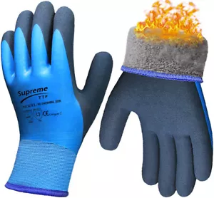 WATERPROOF THERMAL INSULATED GLOVES WINTER WORK NYLON RUBBER SAFETY COLD FREZZER - Picture 1 of 24
