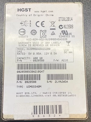 HGST 400G 2.5" SAS 12 Gbps Server SSD DELL COMPATIBLE HUSSMM8040ASS20 0B28588 - Image 1 of 2