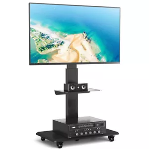 Mobile TV Stand with Wheels Tilting Adjustable Height Rolling Cart with Shelf - Picture 1 of 12