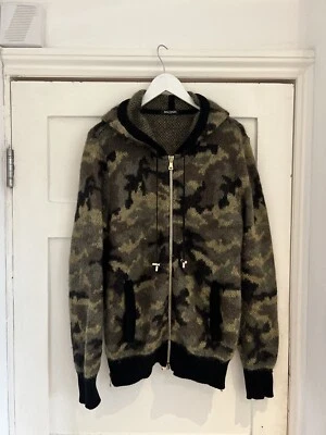 Balmain Camo Print Zipped Wool Blend Hoodie Size S Gold Hardware - Image 1 of 4