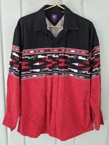Panhandle Slim Mens Large Snap Shirt Southwest Tribal Aztec Western Red Black - Picture 1 of 11