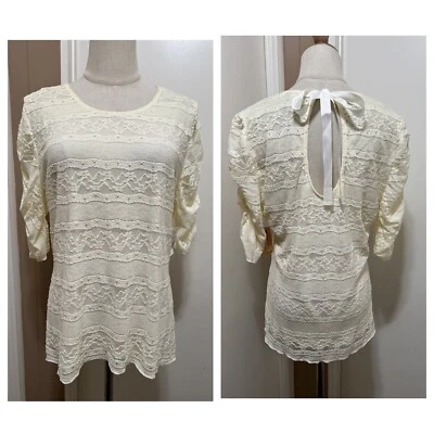 American Rag Cie Ivory 3/4 Sleeve Round Neck Lace Top Womens XXL - Image 1 of 4