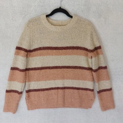 Suéter Roxy Grande Súper Suave Beige Rosa Rayas Cuello Redondo Talla XS - NUEVO CON ETIQUETAS Foto 1 de 4