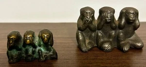 Messing Kult Figur 3 Affen vintage - Zwei Sätze - Kein Böses hören kein Böses, - Bild 1 von 5