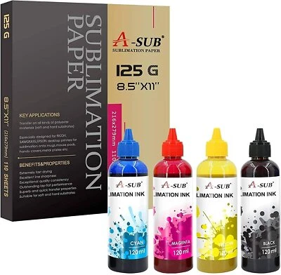 Paquete de sublimación - Tinta de sublimación A-SUB 480 ML + Papel de sublimación A-SUB 125 g Foto 1 de 4