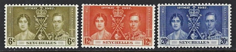 Seychelles 122-4, MNH OG, 1937 Coronation Cover