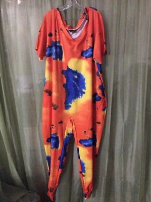 Mono para mujer talla 4XL Chic Me bolsillos cuello en V una pieza naranja aplastado elástico Foto 1 de 4