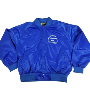 2006 Satin Jacke kastanienbraun blau Druckknopfleiste vorne hergestellt in den USA Herren 2XL Senior Bowling Champ - Bild 1 von 9