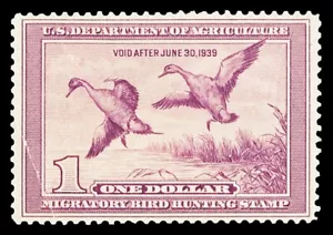 Scott RW5 1938 $1.00 Duck Stamp Mint F-VF OG NH Corner Crease Cat $425 - Picture 1 of 2
