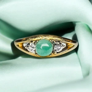 10K Gold - natürlicher kolumbianischer Smaragd & Diamant Ring - Gr. 7 - 1/3 kt Cabochon - 1,6 g - Bild 1 von 24
