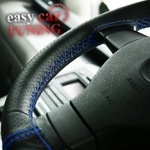 For Peugeot 406 black perforated soft genuine leather steering wheel cover blue - Picture 1 of 3