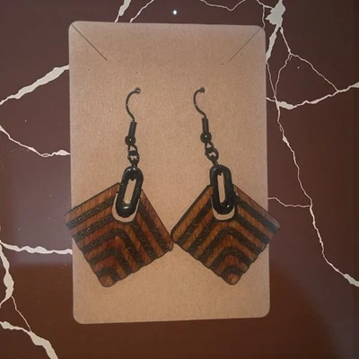 Wooden Geometric Black and Brown Earrings - Image 1 of 2