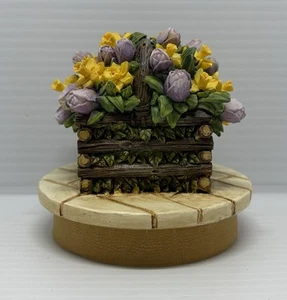 Basket of Beautiful Purple Tulips & Yellow Daffodil Flowers Candle Topper - VG - Picture 1 of 7