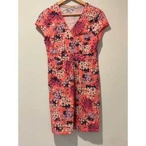 Boden Kleid Blumenmuster koralle rosa lila Freizeit V-Ausschnitt UK 12 US 8 - Bild 1 von 4
