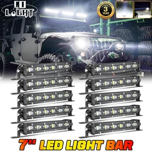 10X 7" Slim 90W LED Work Light Bar Single Row Spot Flood Offroad Driving ATV 4WD - Picture 1 of 44