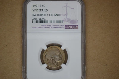 1921-S Buffalo Nickel- NGC VF Details.  Rare Date. - Image 1 of 4
