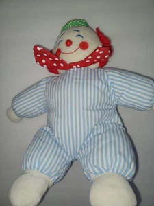 Pajarita de felpa Eden payaso azul rayas rojas lunares hilo cabello 12" relleno - Imagen 1 de 6