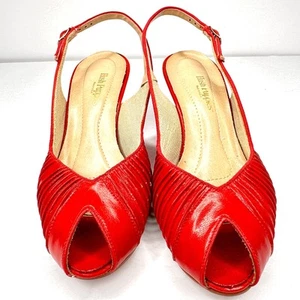 Vintage Size 6.5 M Hush Puppies Peep Toe Slingback Heels Red Leather  - Picture 1 of 11