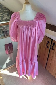 Vestido H&M Rosa Manga Abullonada Bardot Midaxi Talla Mediana Blogger Favorito Verano - Imagen 1 de 12