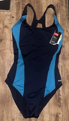 TYR Women's Max Splice  One Piece Racerback Padded Swimsuit Navy & Torq Size 12 - Image 1 of 4