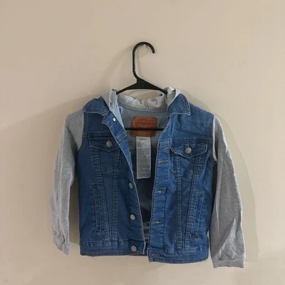 Levi Strauss & Co. Chaqueta vaquera para niños con capucha y mangas grises, talla M Foto 1 de 4
