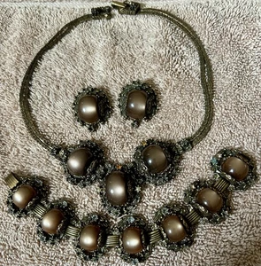 Conjunto Gargantilla Vintage Selro Parure Marrón Lunar Collar, Pulsera, Pendientes Clip - Imagen 1 de 10