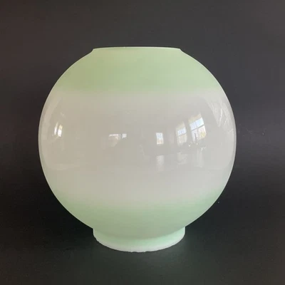 Vintage 7 -1/2” Light Green, White Round Ball Glass Hurricane Light Shade Globe - Image 1 of 4