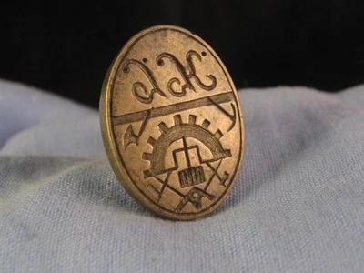 MASONIC LODGE FREEMASONS ANTIQUE BRASS UNUSUAL SYMBOLS AXE DIVIDERS FOB SEAL - Image 1 of 4