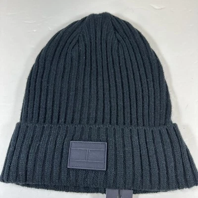 Tommy Hilfiger Gorro Logo Bandera Talla Única Negro Acanalado Elástico Nuevo Foto 1 de 4