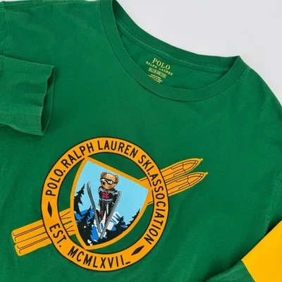 Polo Ralph Lauren Ski Association Bear Youth Long Sleeve Shirt Green XL - Image 1 of 4