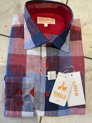 NWT INSERCH Mens Long Sleeve New Multi Color Plaid Shirt 100% Linen Size 5XL - Image 1 of 4