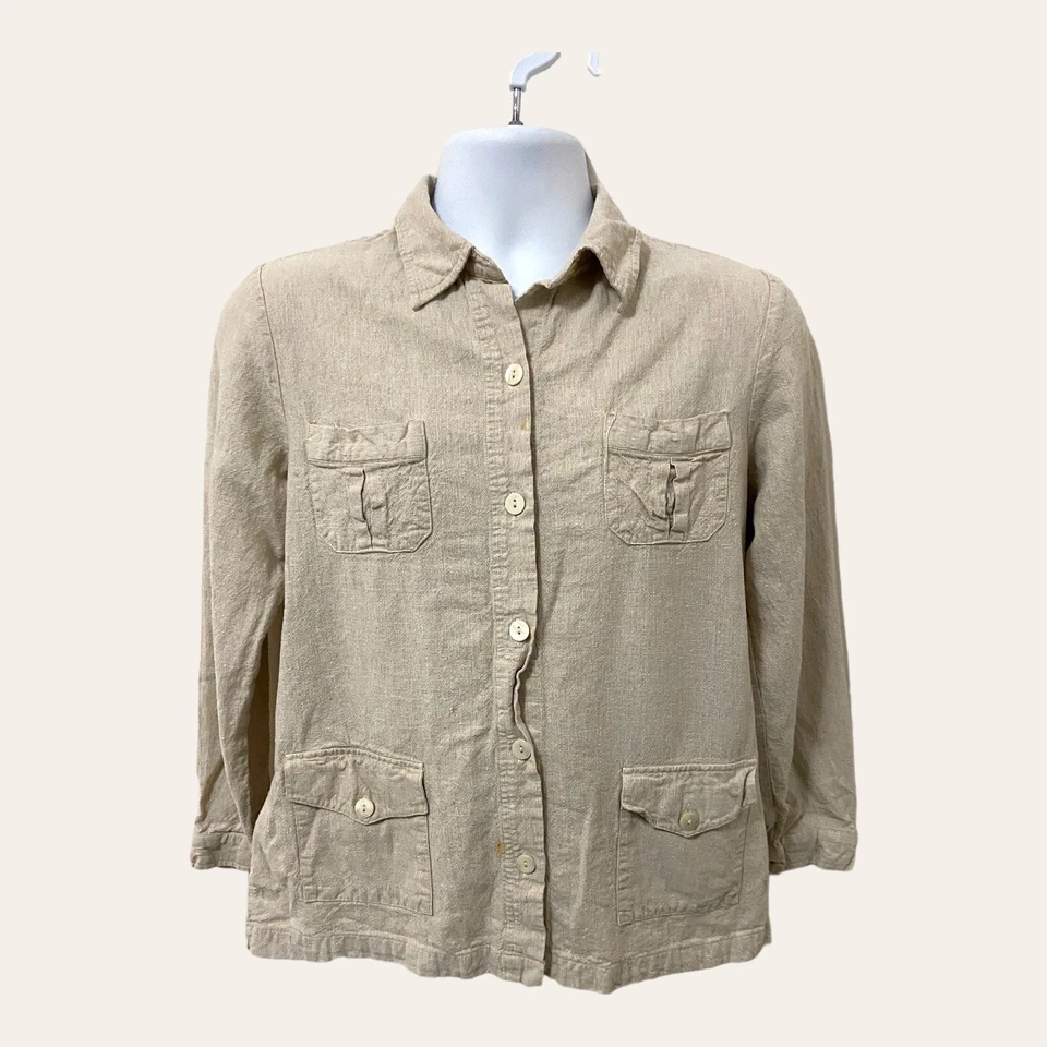 Dialogue Off White Linen Blend Blazer Shacket Shirt Jacket Plus Size 8 Stains - Image 1 of 4