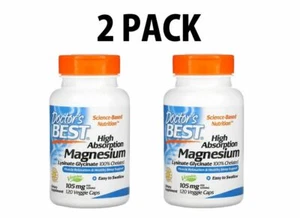 Magnesium Lysinate Glycinate 2 PACK 100% Chelated, 52.5 mg, 120 Veggie caps each - Picture 1 of 3
